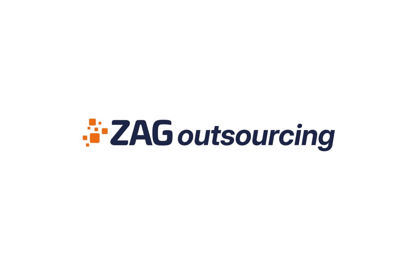 ZAG Outsourcing Logo mit orangefarbenen Pixel-Designs und Schriftzug, symbolisiert professionelle Outsourcing-Dienstleistungen für Unternehmen.