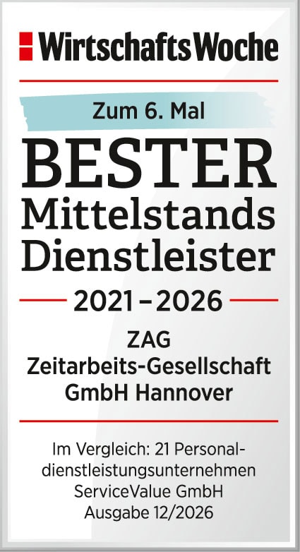 Logo-ul ZAG Zeitarbeits-Gesellschaft GmbH Hannover, un important furnizor de servicii de dimensiuni medii în domeniul plasării de personal și al muncii temporare.