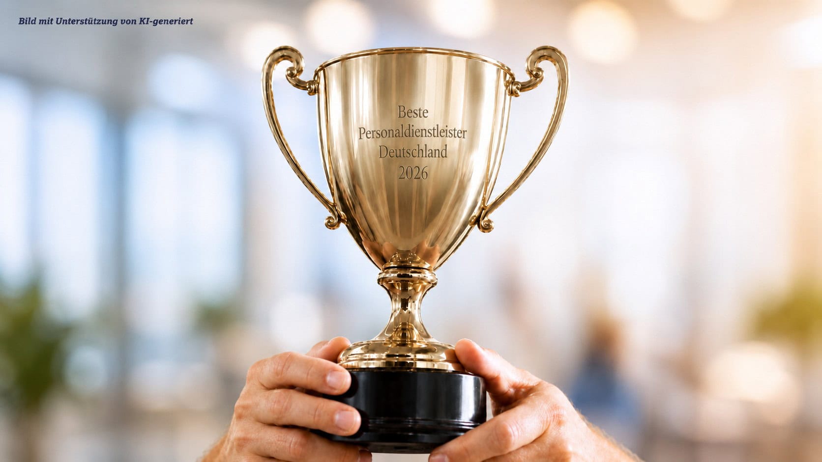 ZAG wint de titel van beste uitzendbureau van Duitsland in 2026; de gouden beker staat centraal.